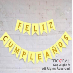 BANDERIN FELIZ CUMPLEA�OS PARTY AMARILLO PASTEL CON STAMPING